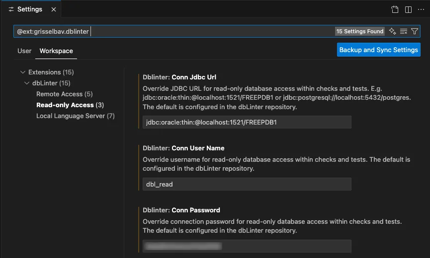 Connection Settings in VS Code